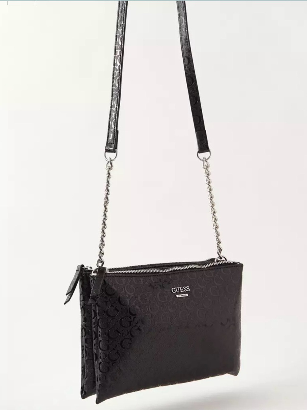 Guess Black Embossed Logo Chain-Strap Crossbody